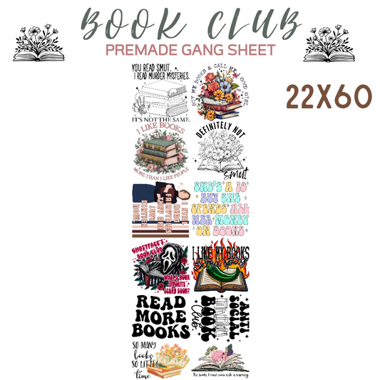 Book Club Pre-Made DTF Gang Sheet 22x60 - Pro Blanks