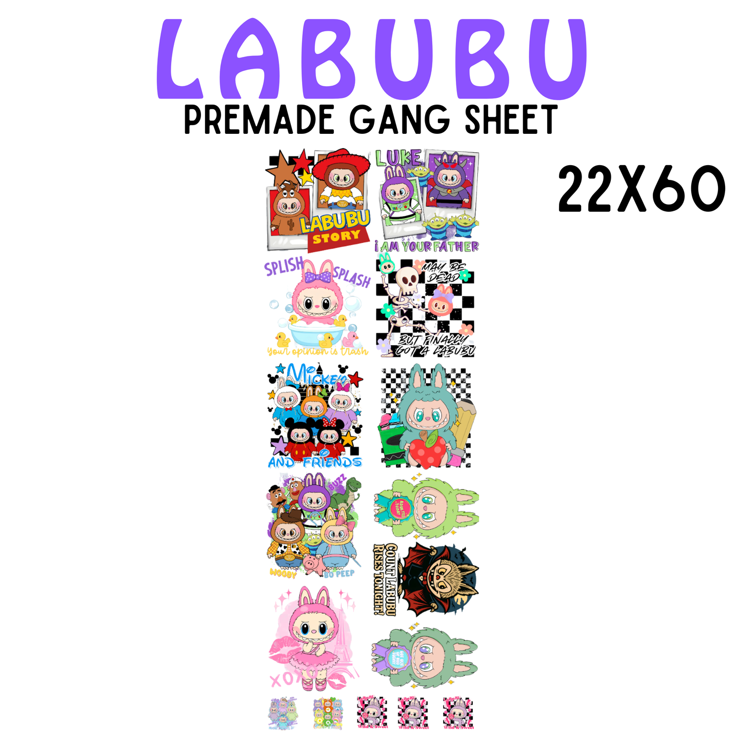 Labubu Pre-Made DTF Gang Sheet 22x60