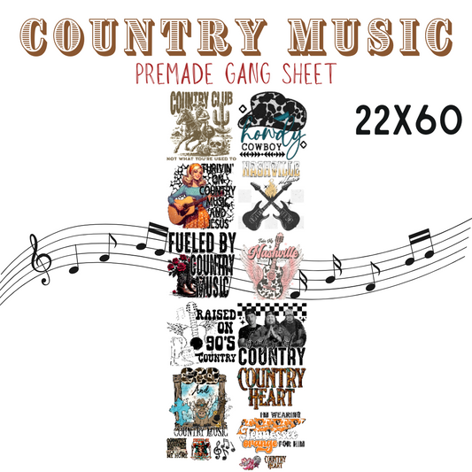 Country Music Pre-Made DTF Gang Sheet 22x60 - Pro Blanks