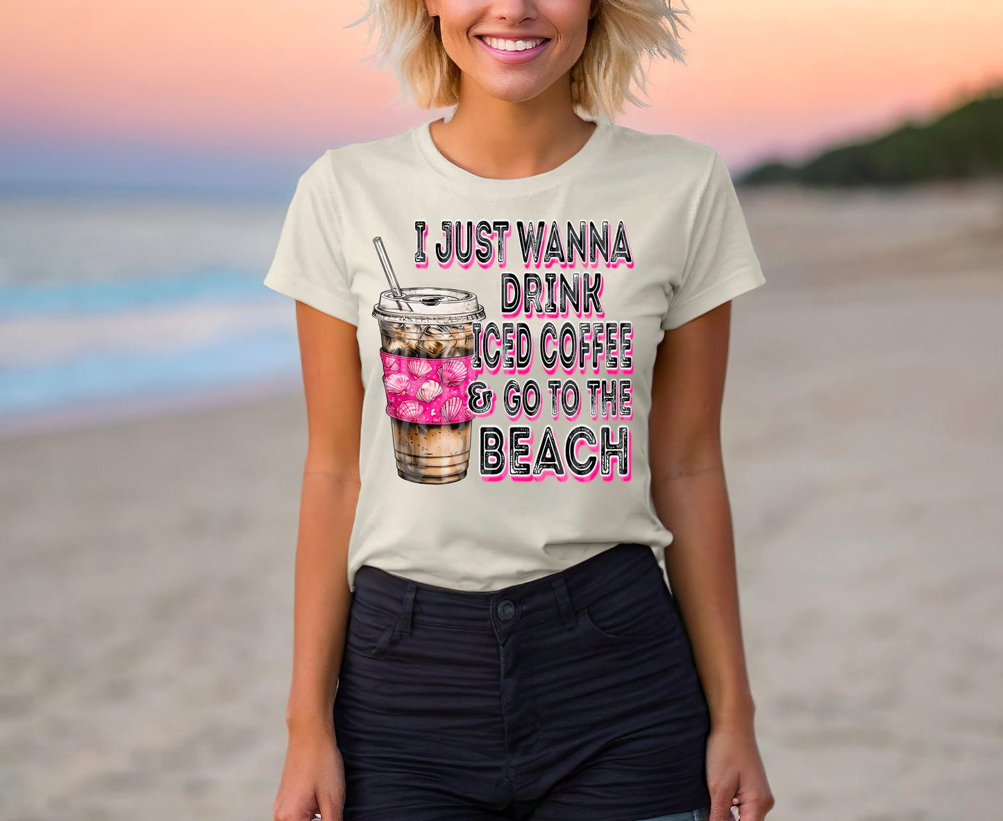 Iced Coffee Beach #4989 - Ready to Press DTF Transfer Full Color - Pro Blanks