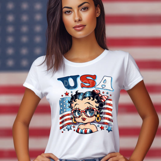 Betty Boop USA #3215 - Ready to Press DTF Transfer Full Color