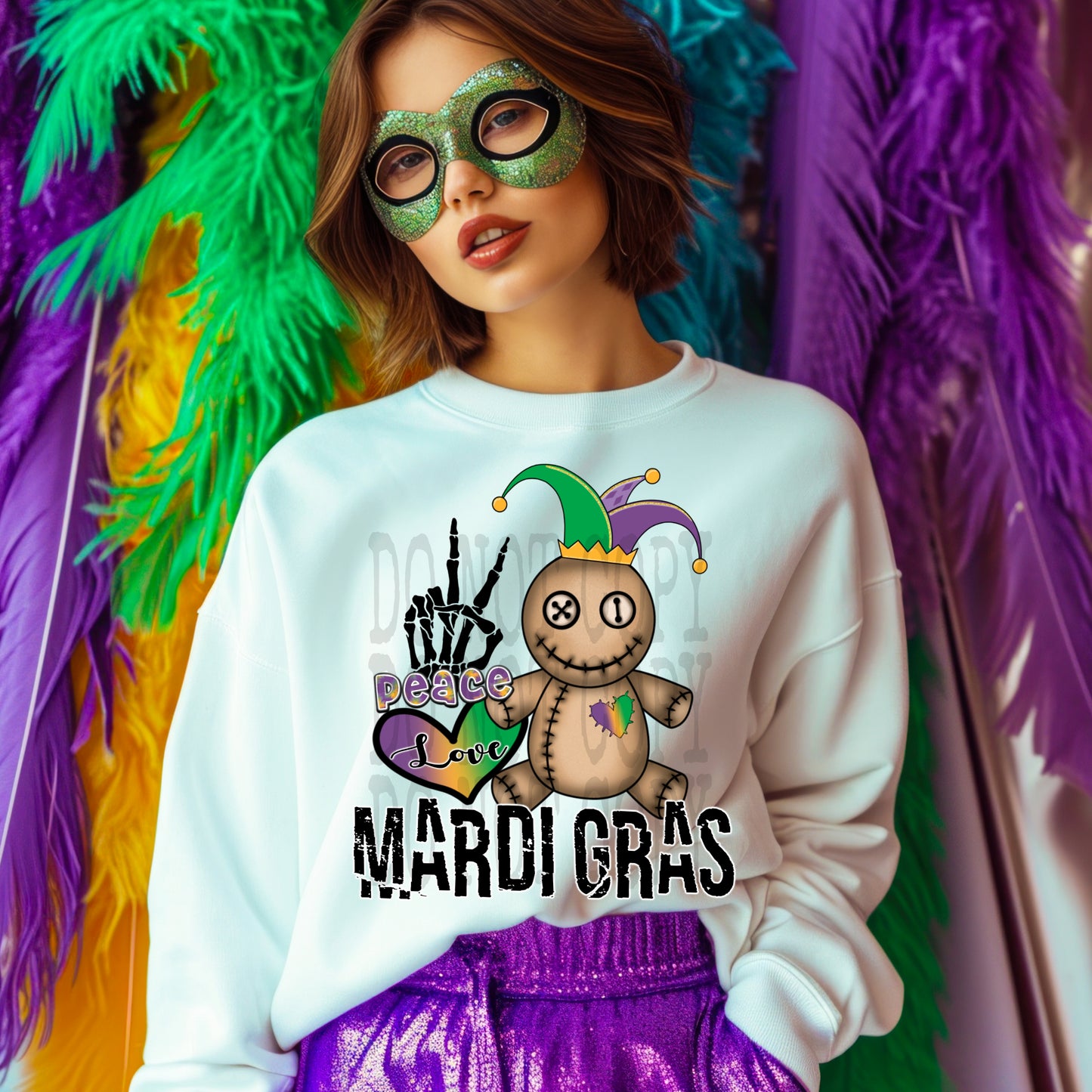 Peace Love Mardi Gras #4322 - Ready to Press DTF Transfer Full Color - Pro Blanks