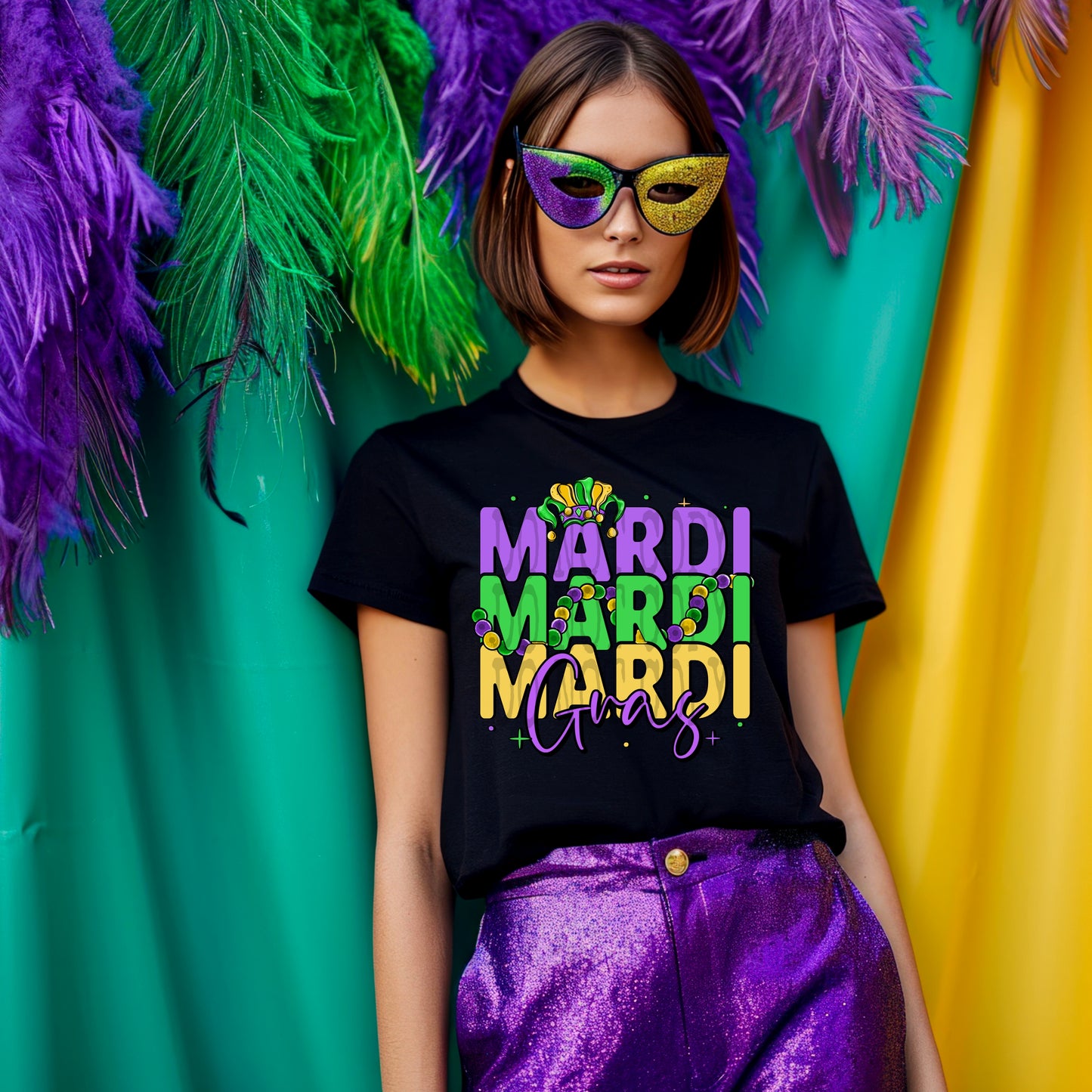 Mardi Gras Stacked #4326 - Ready to Press DTF Transfer Full Color - Pro Blanks