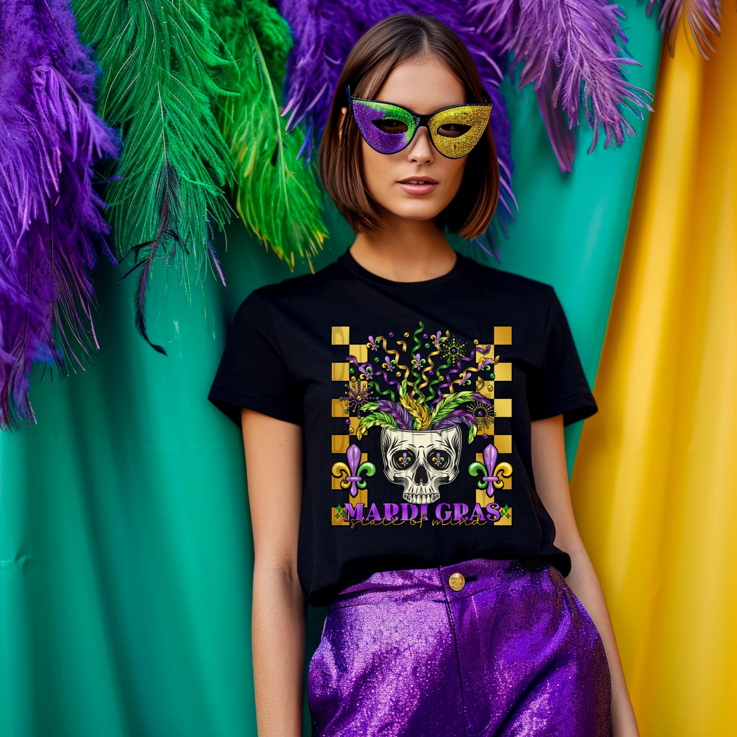 Mardi Gras State Of Mind #4327 - Ready to Press DTF Transfer Full Color - Pro Blanks