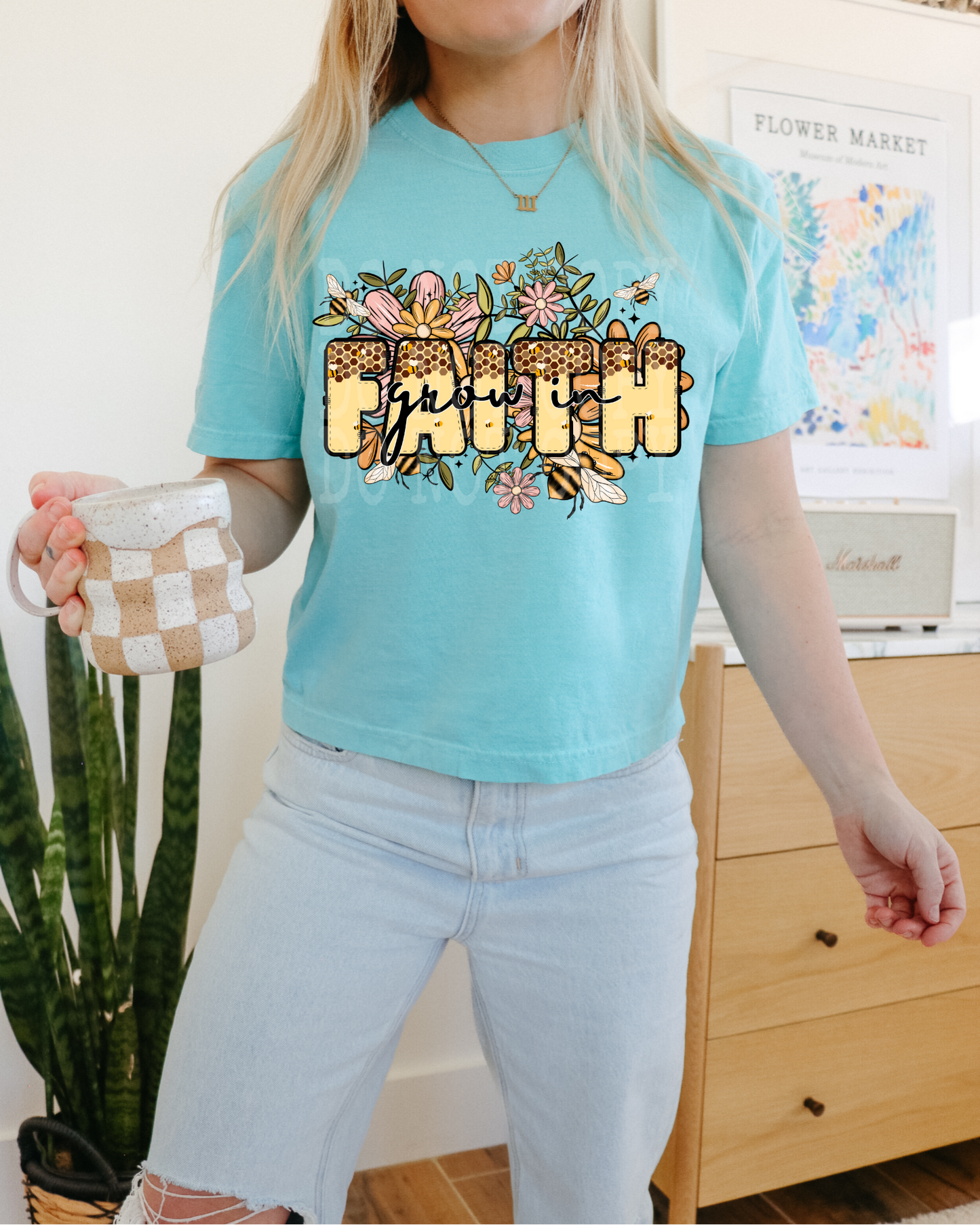 Grow In Faith Bee Floral #4558 - Ready to Press DTF Transfer Full Color - Pro Blanks