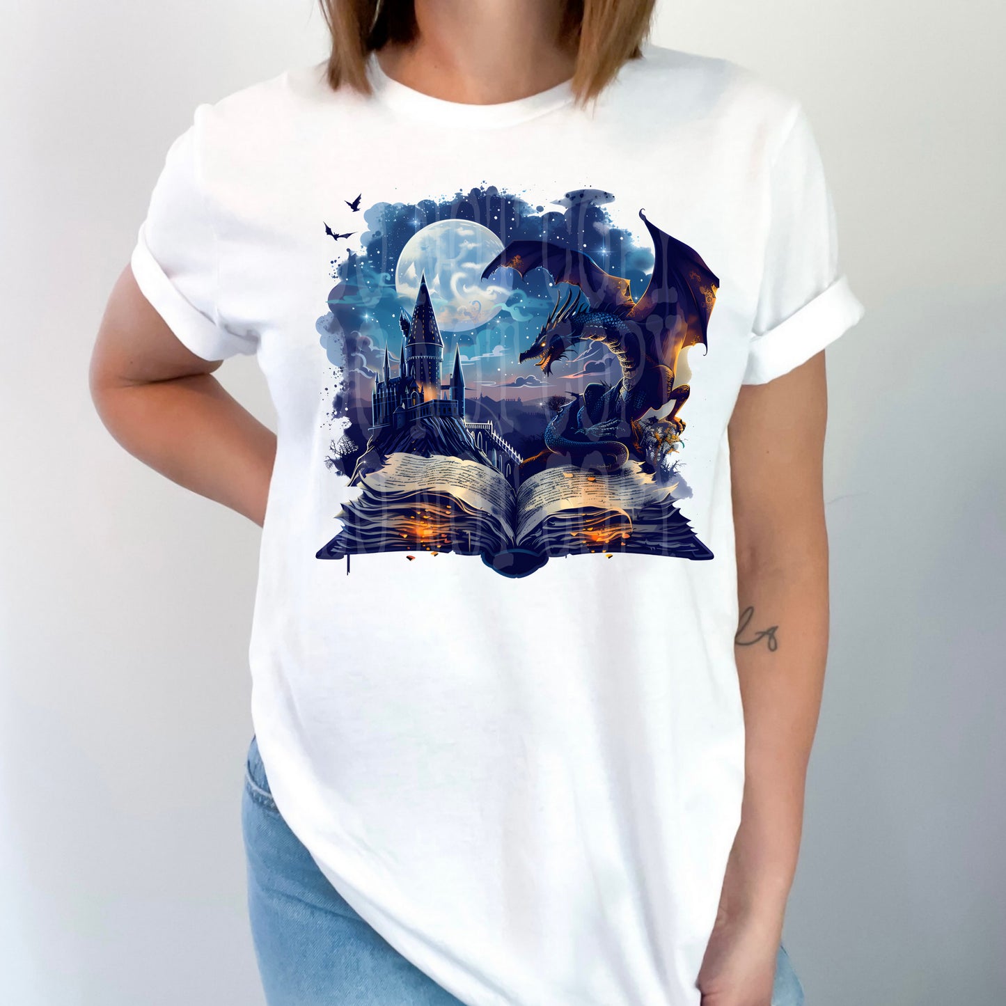 Fantasy Book Dragon #4658 - Ready to Press DTF Transfer Full Color - Pro Blanks