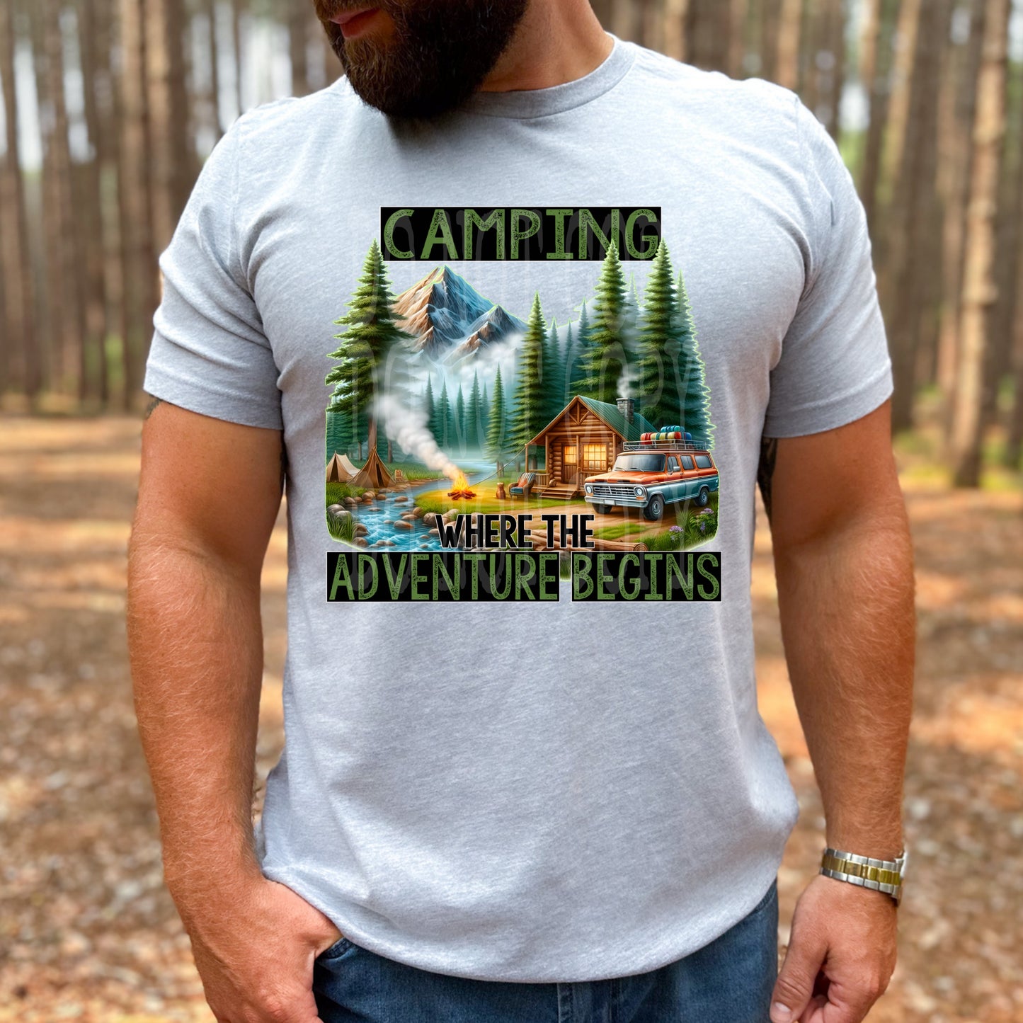 Camping Where The Adventure Begins #4773 - Ready to Press DTF Transfer Full Color - Pro Blanks