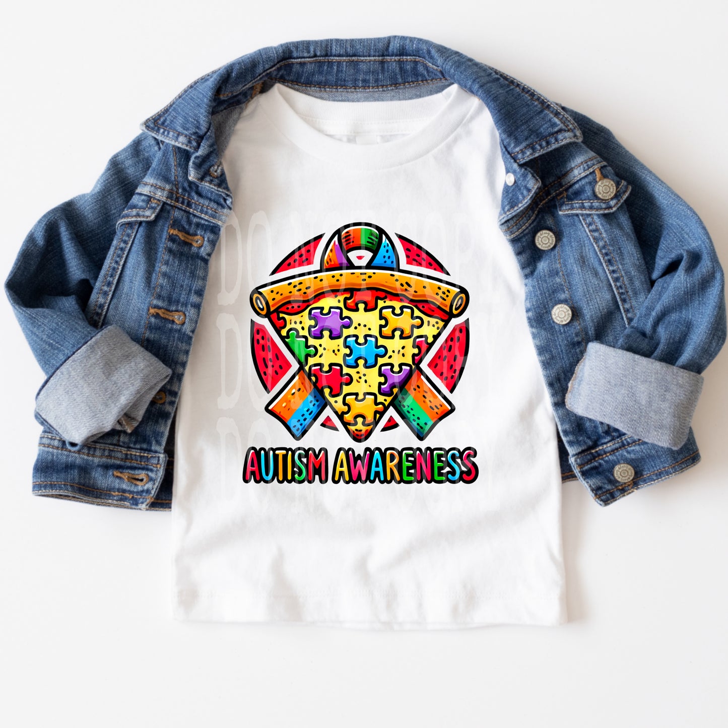 Pizza Autism Awareness #4799 - Ready to Press DTF Transfer Full Color - Pro Blanks