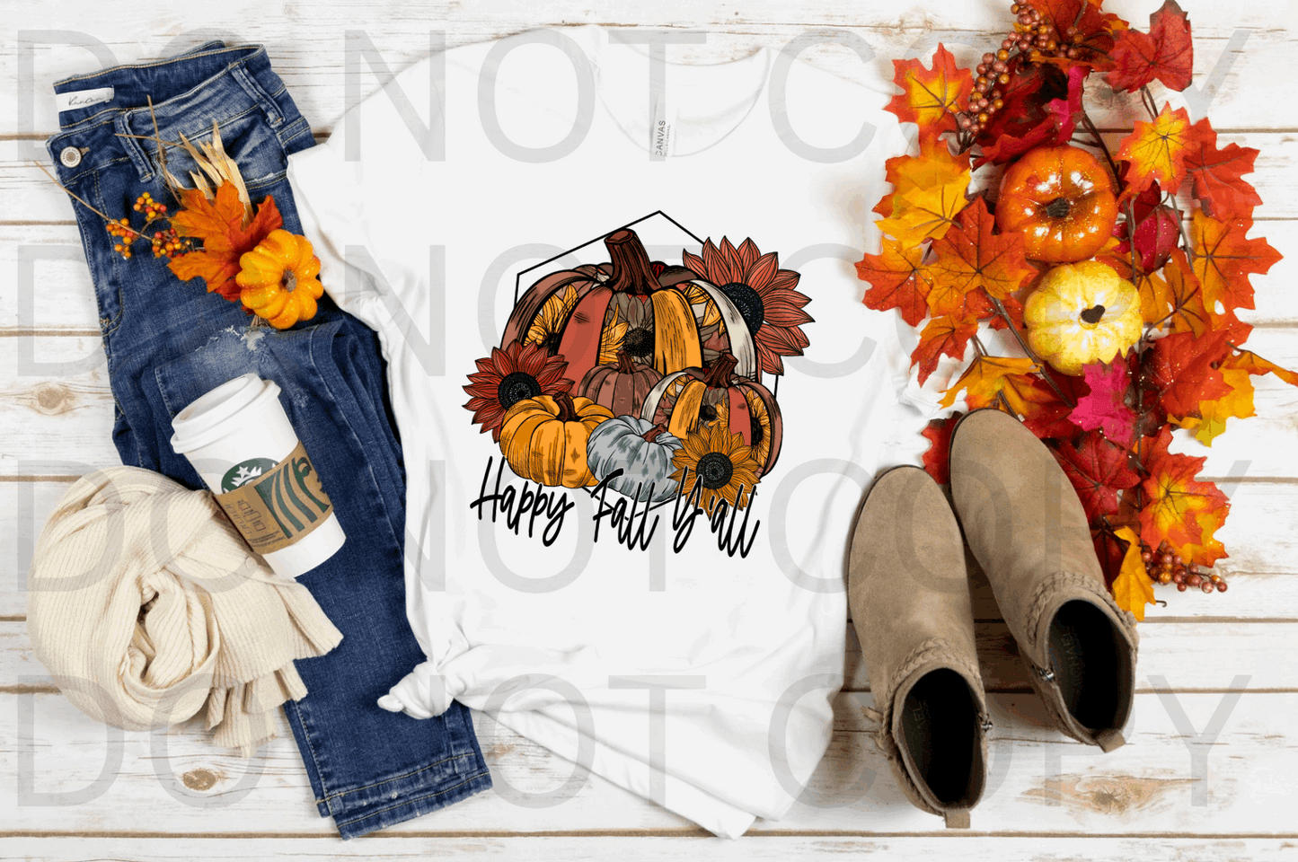 Floral Pumpkins - Happy Fall Y'all #5476 - Ready to Press DTF Transfer Full Color