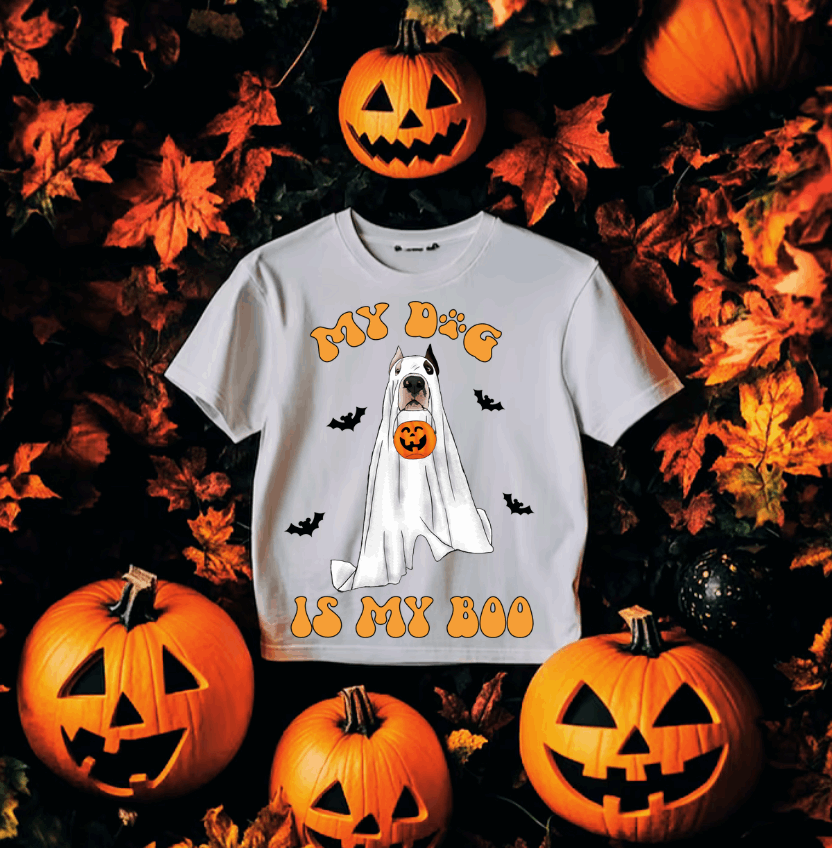 My Dog Is My Boo - Black & White Pitbull #5602 - Ready to Press DTF Transfer Full Color