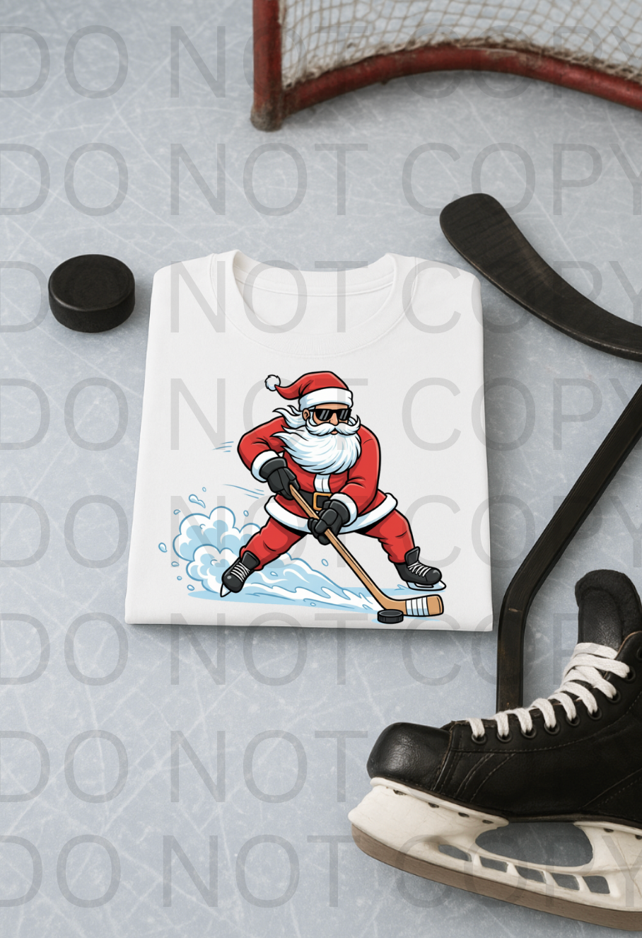 Santa Playing Ice Hockey #5903 - Ready to Press DTF Transfer Full Color