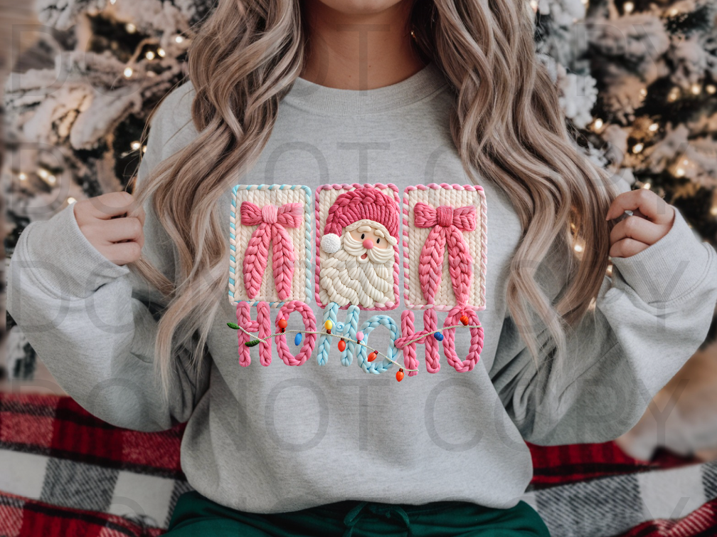 Faux Knit Yarn - Pink Ho, Ho, Ho #5918 - Ready to Press DTF Transfer Full Color