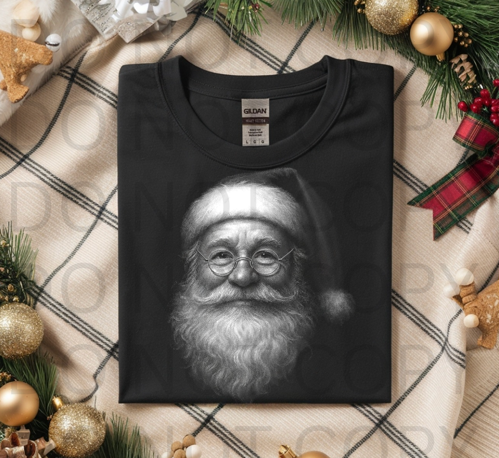 Halftoned Santa Face - Ready to Press DTF Transfer Full Color
