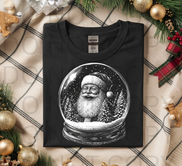 Halftoned Snow Globe Santa - Ready to Press DTF Transfer Full Color