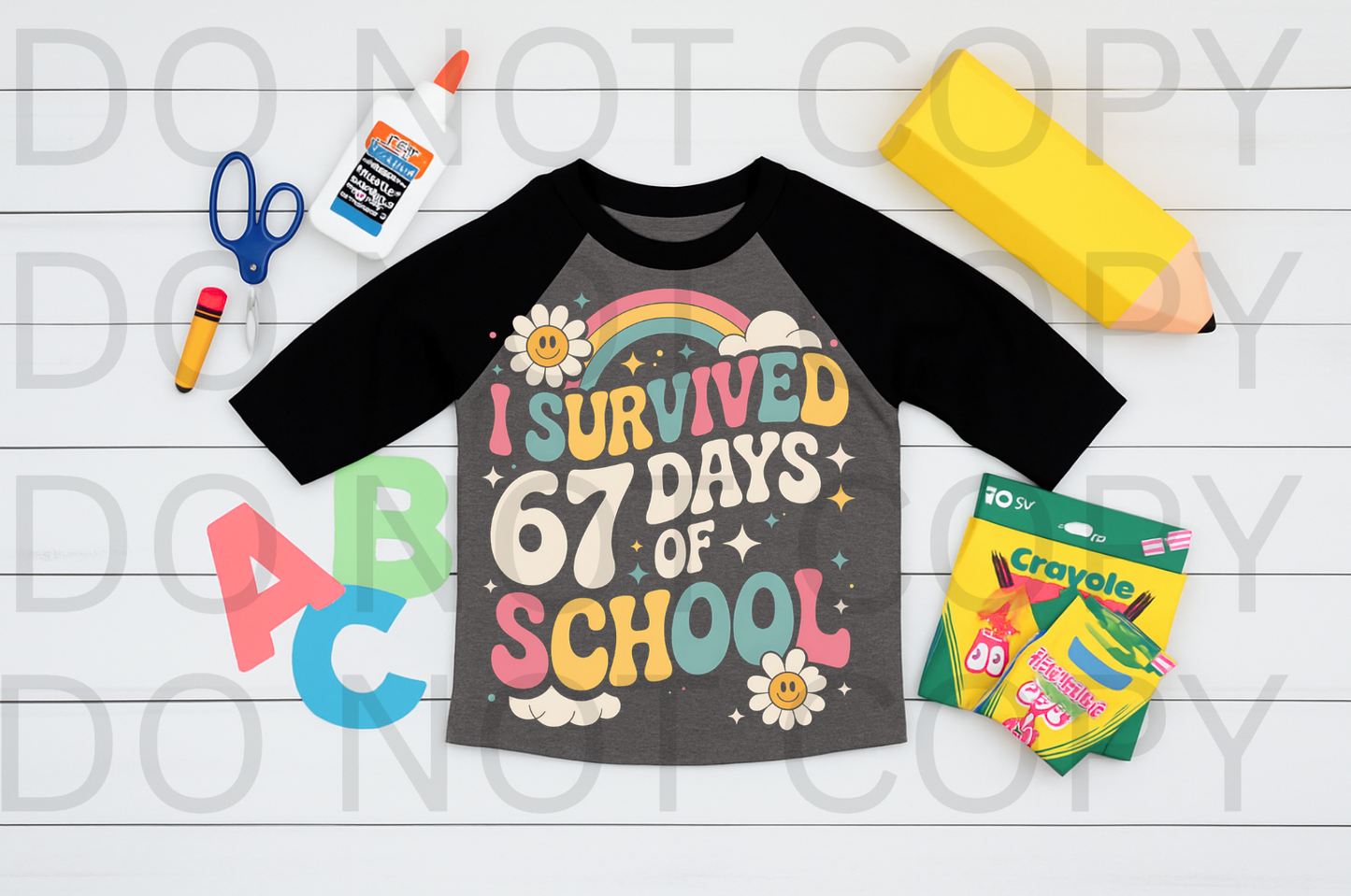 I Survived 67 Days Of School Groovy Retro #5947 - Ready to Press DTF Transfer Full Color