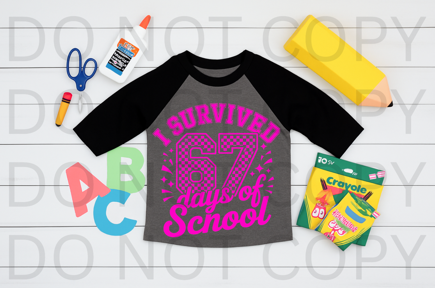 I Survived 67 Days Of School Pink Checkered #5948 - Ready to Press DTF Transfer Full Color