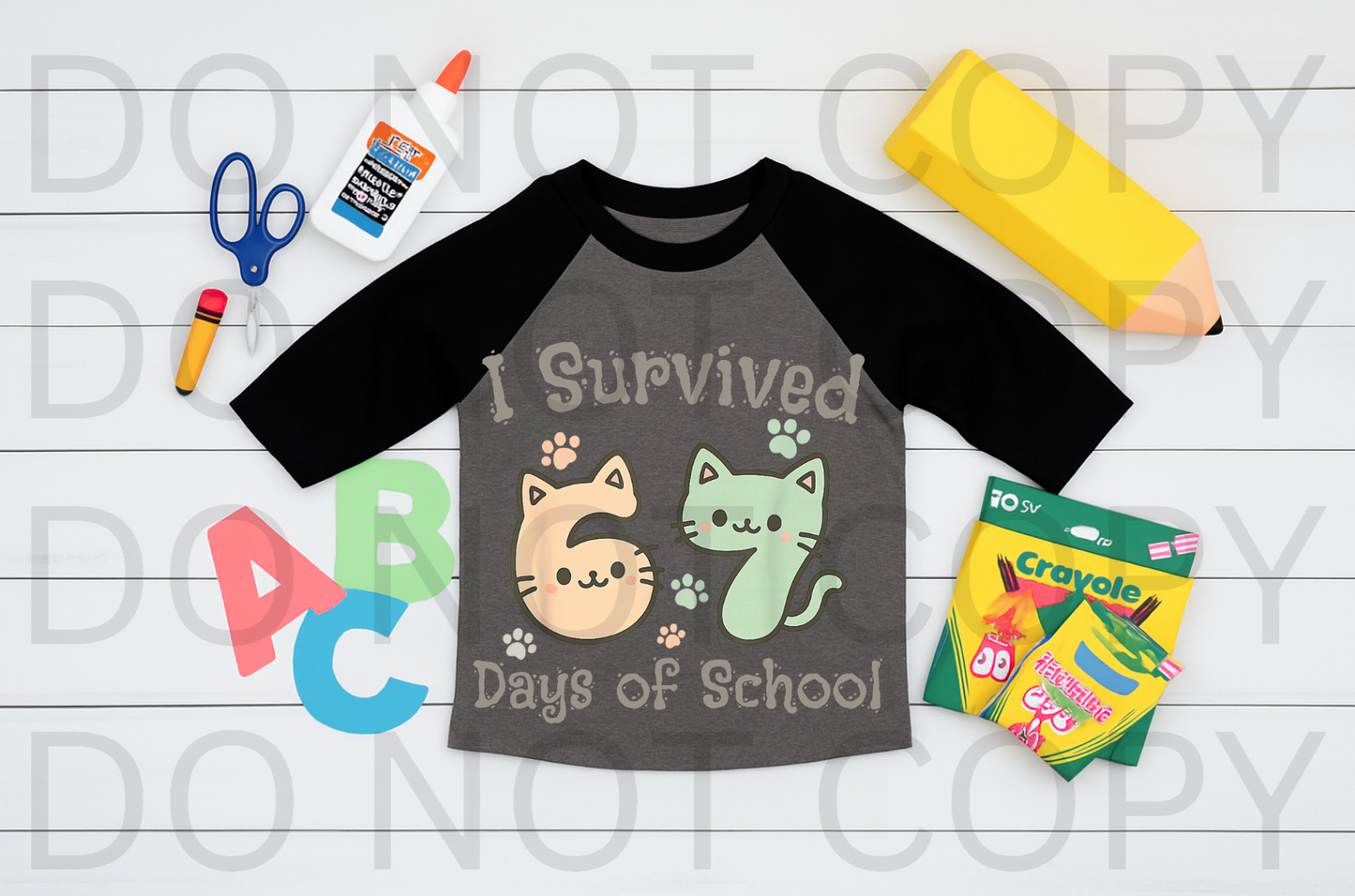 I Survived 67 Days Of School Cats #5953 - Ready to Press DTF Transfer Full Color