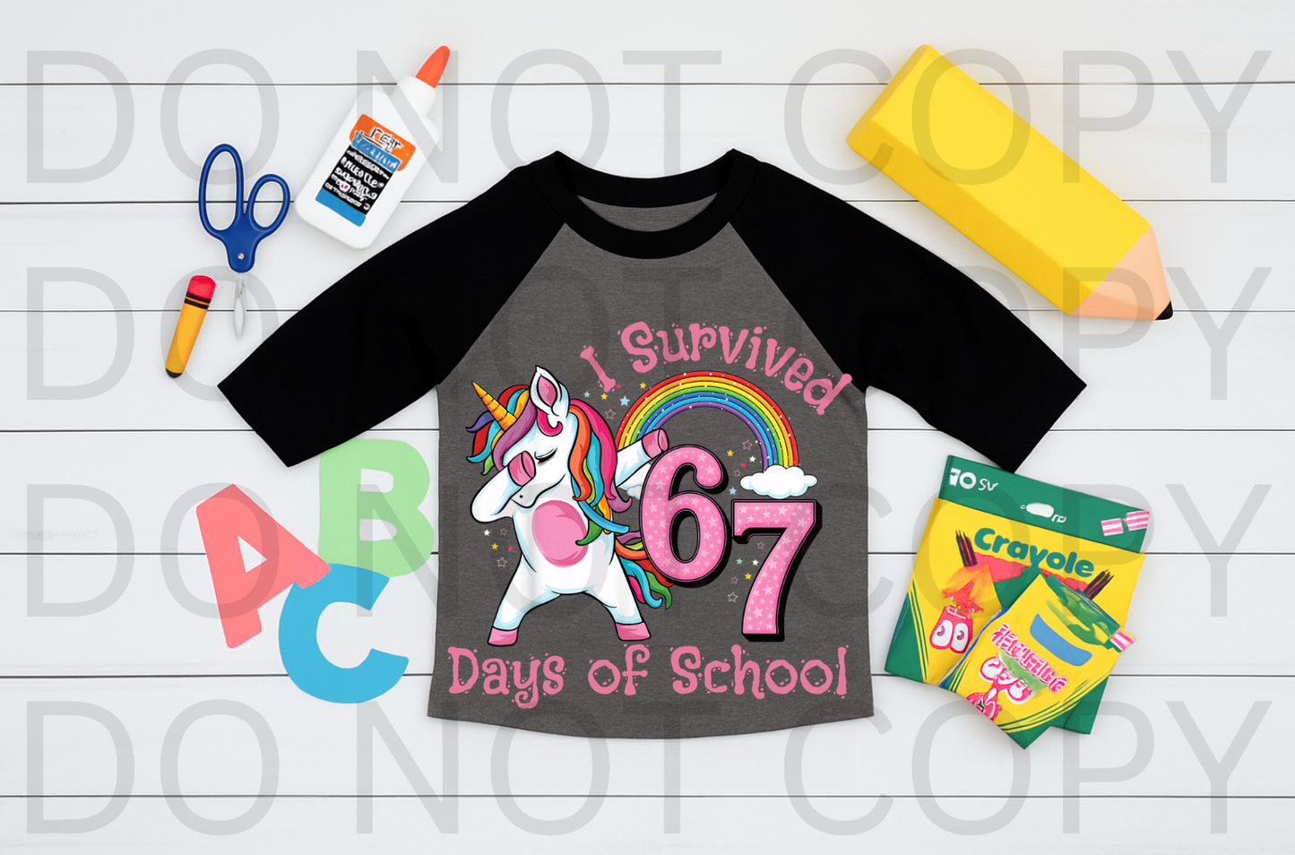 I Survived 67 Days Of School Unicorn #5942 - Ready to Press DTF Transfer Full Color