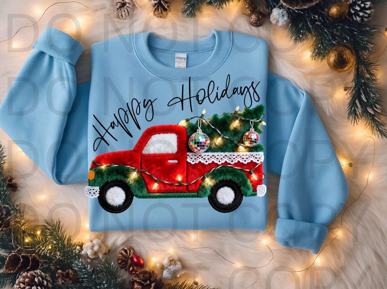 Happy Holidays Faux Fur Christmas Truck #5961 - Ready to Press DTF Transfer Full Color