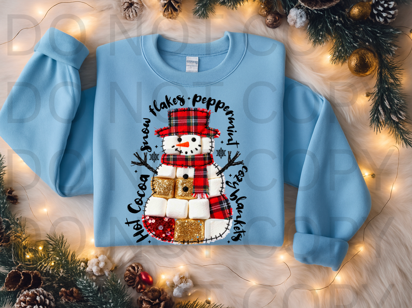 Stitched Snowman - Hot Cocoa #5959 - Ready to Press DTF Transfer Full Color