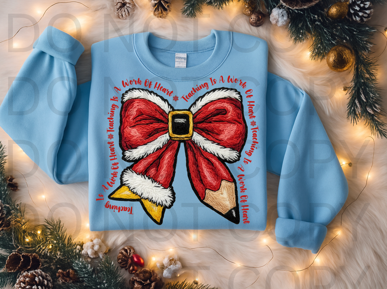 Red Holiday Teacher Bow #5967 - Ready to Press DTF Transfer Full Color