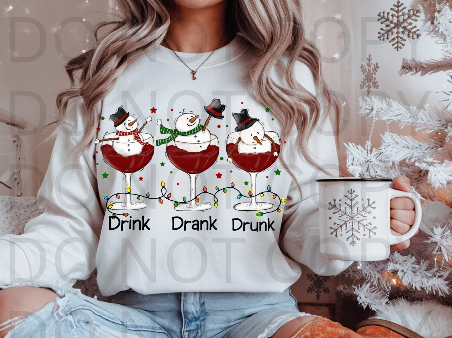 Drink Drank Drunk Snowmans #5970 - Ready to Press DTF Transfer Full Color