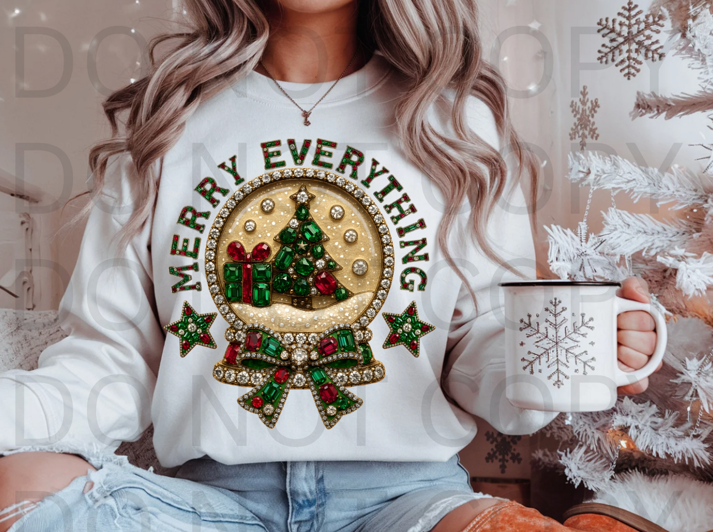 Faux Rhinestoned Merry Everything #5982 - Ready to Press DTF Transfer Full Color