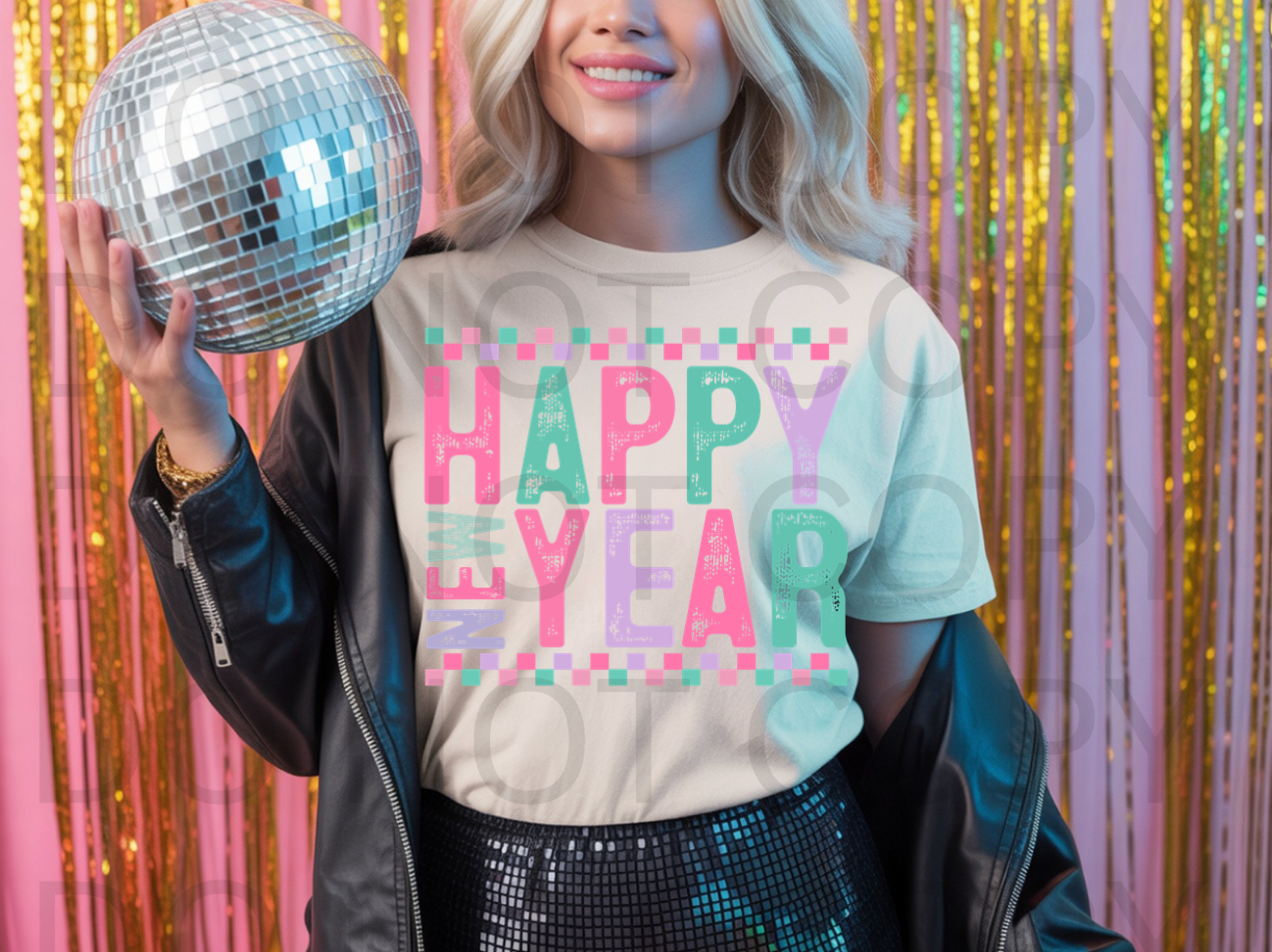 Pastel Happy New Year 2026 #5986 - Ready to Press DTF Transfer Full Color