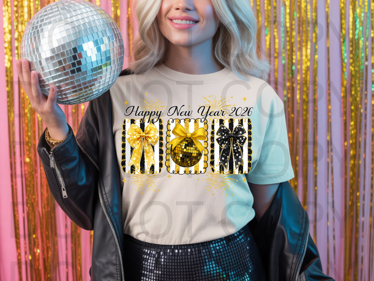 Happy New Year Black & Gold 2026 #5984 - Ready to Press DTF Transfer Full Color