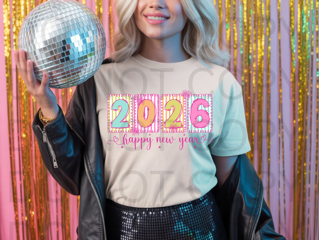 Stitched Happy New Year 2026 #5990 - Ready to Press DTF Transfer Full Color