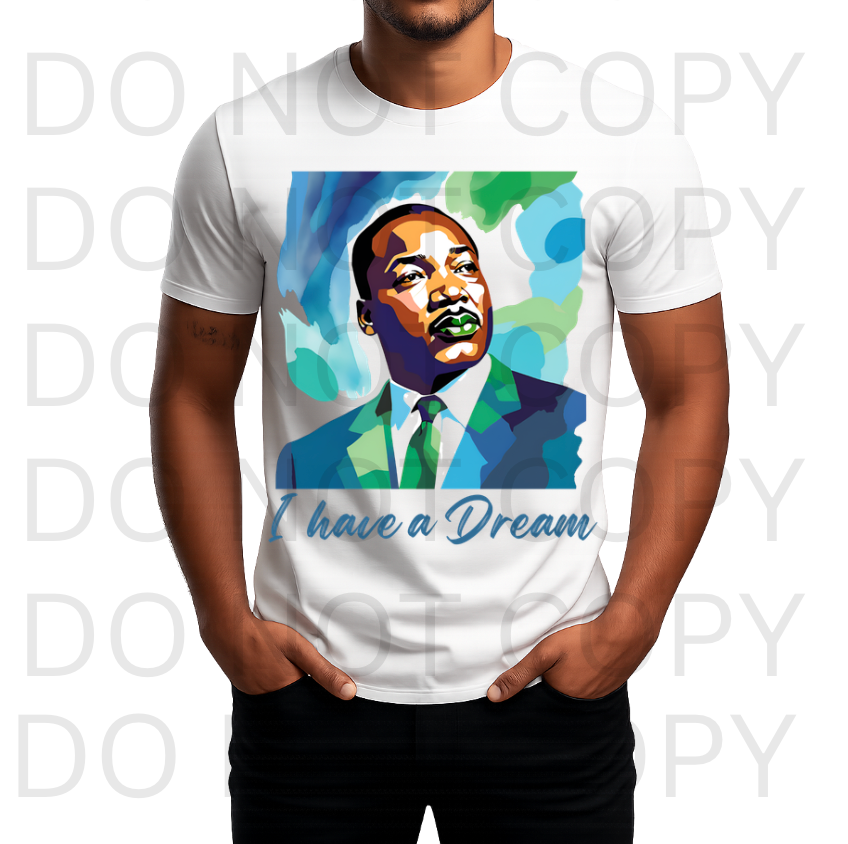 Blue & Green Water Color MLK Jr #6062 - Ready to Press DTF Transfer Full Color