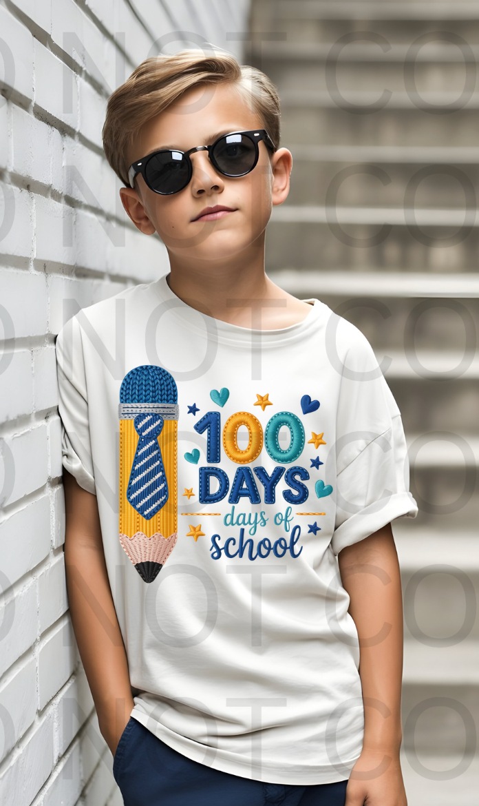 Faux Yarn 100 Days Of School #6121 - Ready to Press DTF Transfer Full Color