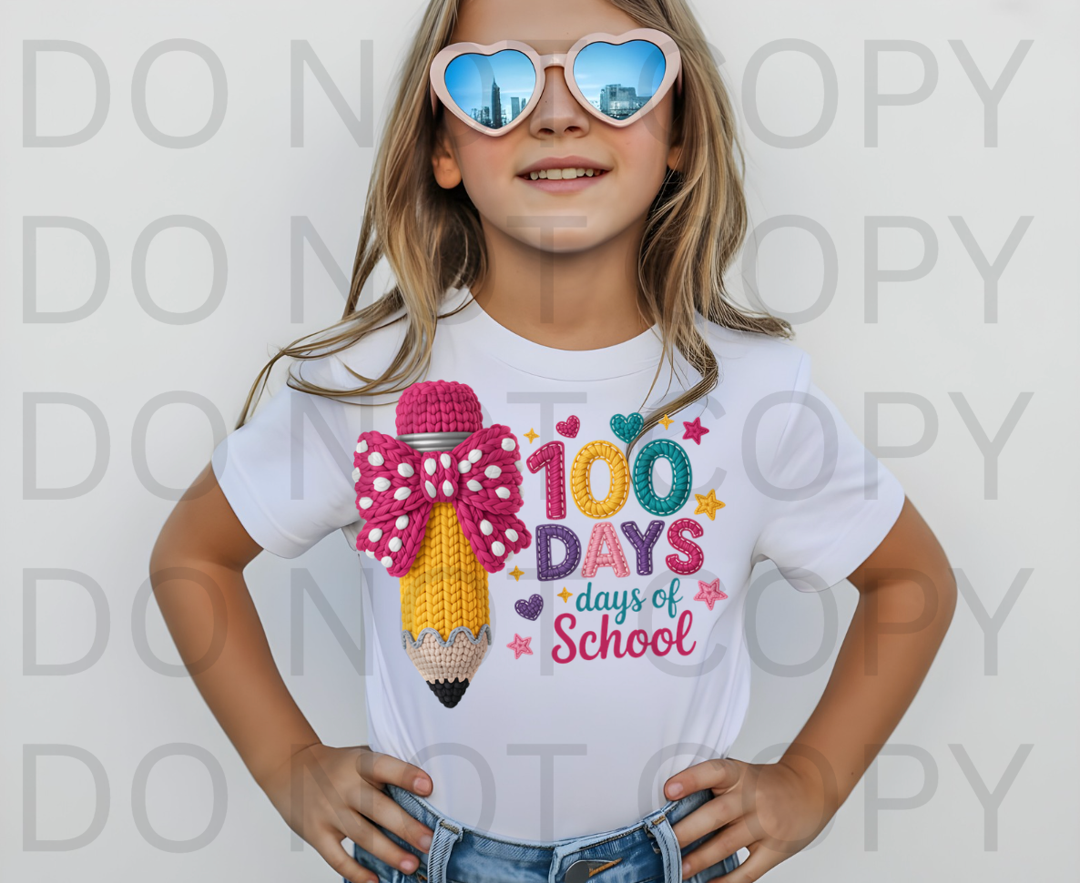 Faux Yarn 100 Days Of School #6120 - Ready to Press DTF Transfer Full Color
