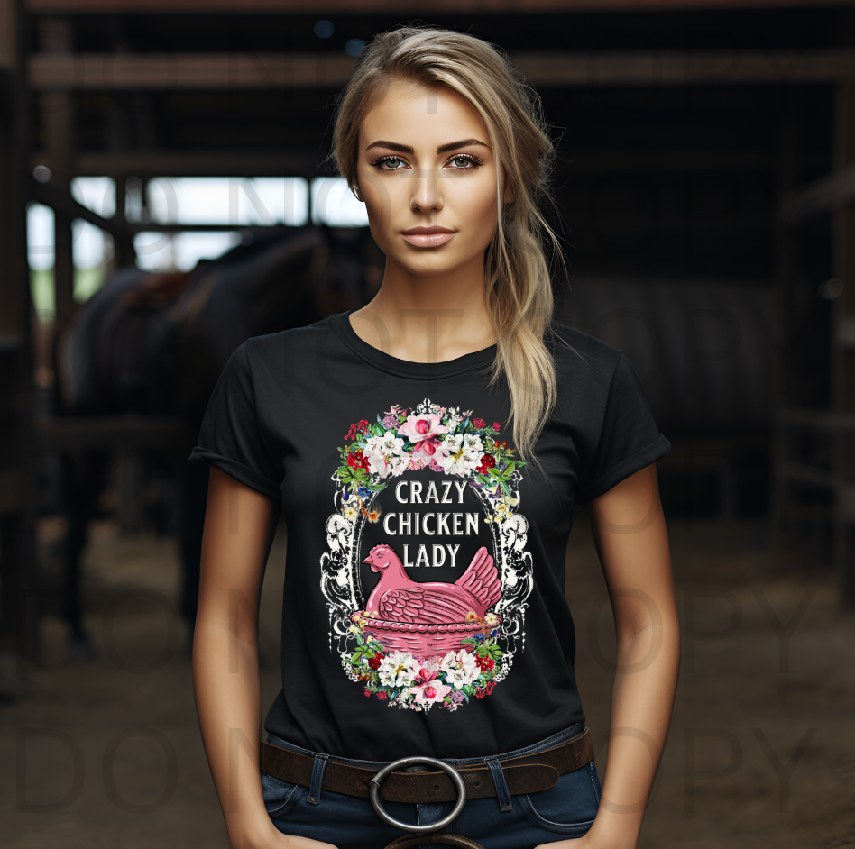 Crazy Chicken Lady #6190 - Ready to Press DTF Transfer Full Color