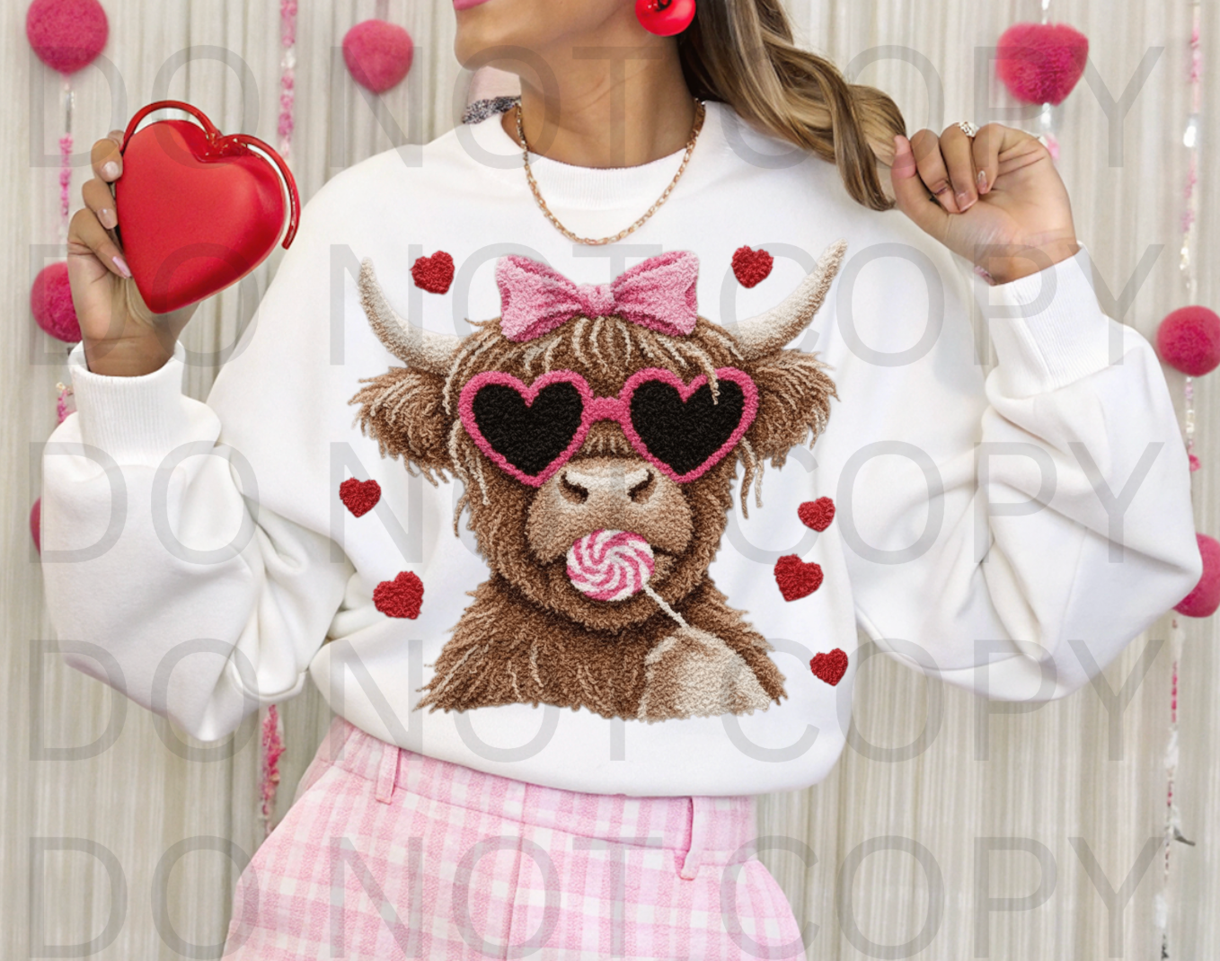 Faux Fur Heart Eyes Highland Cow #6197 - Ready to Press DTF Transfer Full Color