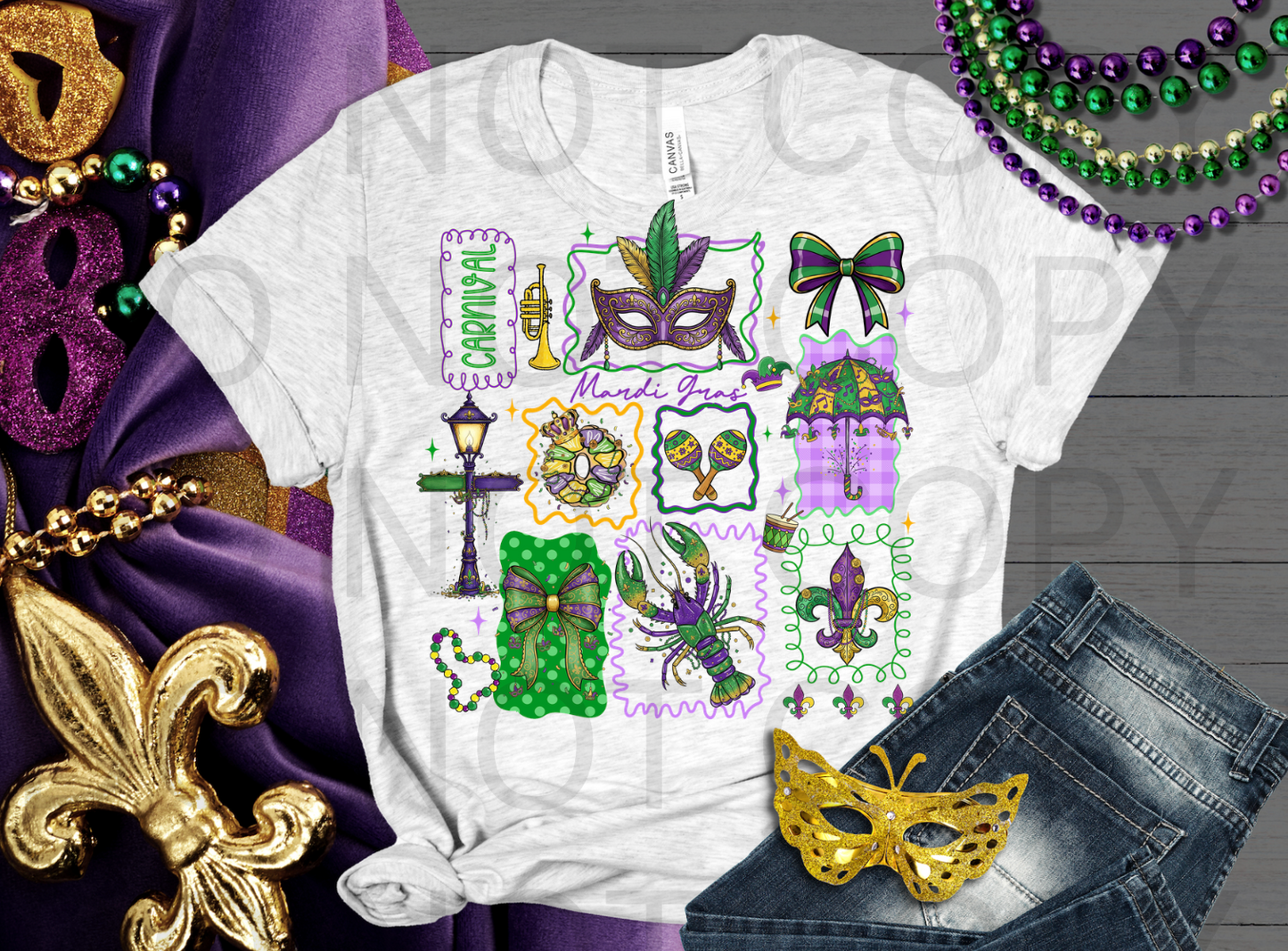 Mardi Gras collage #6265 - Ready to Press DTF Transfer Full Color
