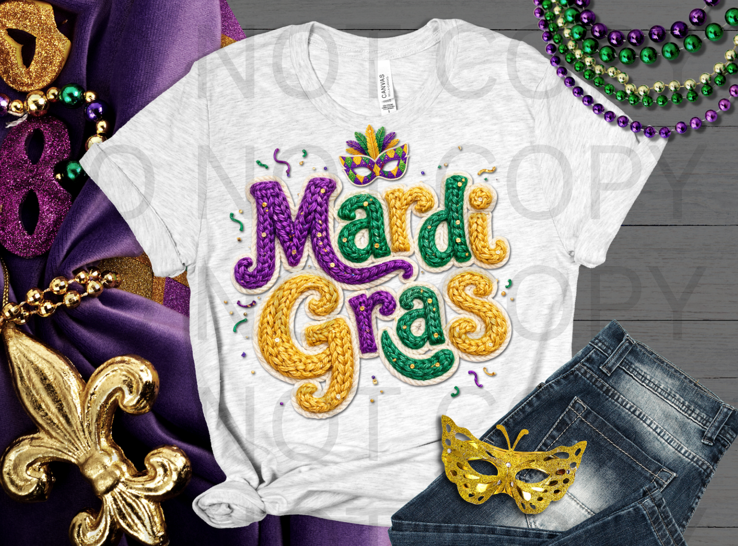 Faux Crochet Mardi Gras #6266 - Ready to Press DTF Transfer Full Color