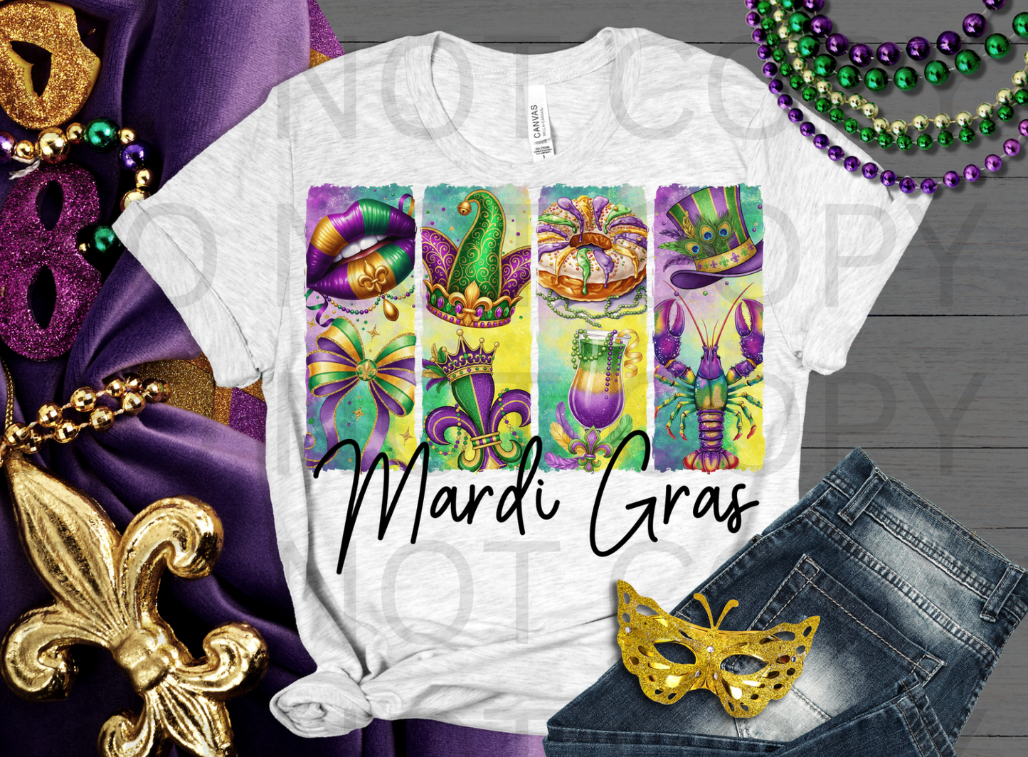 Mardi Gras Theme #6268 - Ready to Press DTF Transfer Full Color