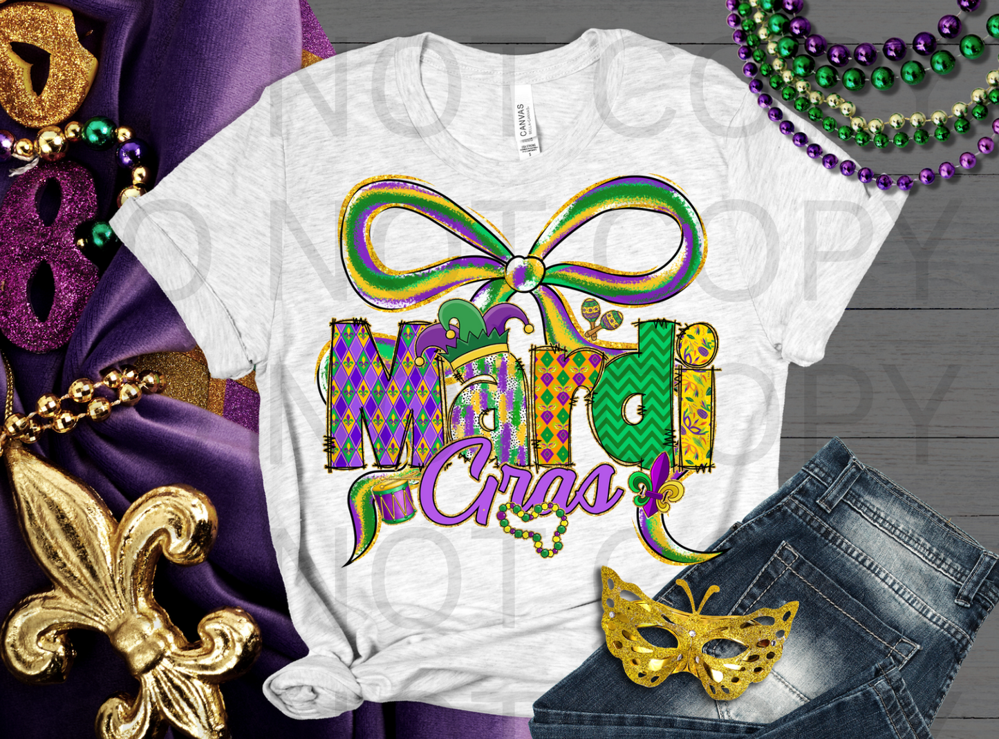 Mardi Gras Bow #6269 - Ready to Press DTF Transfer Full Color