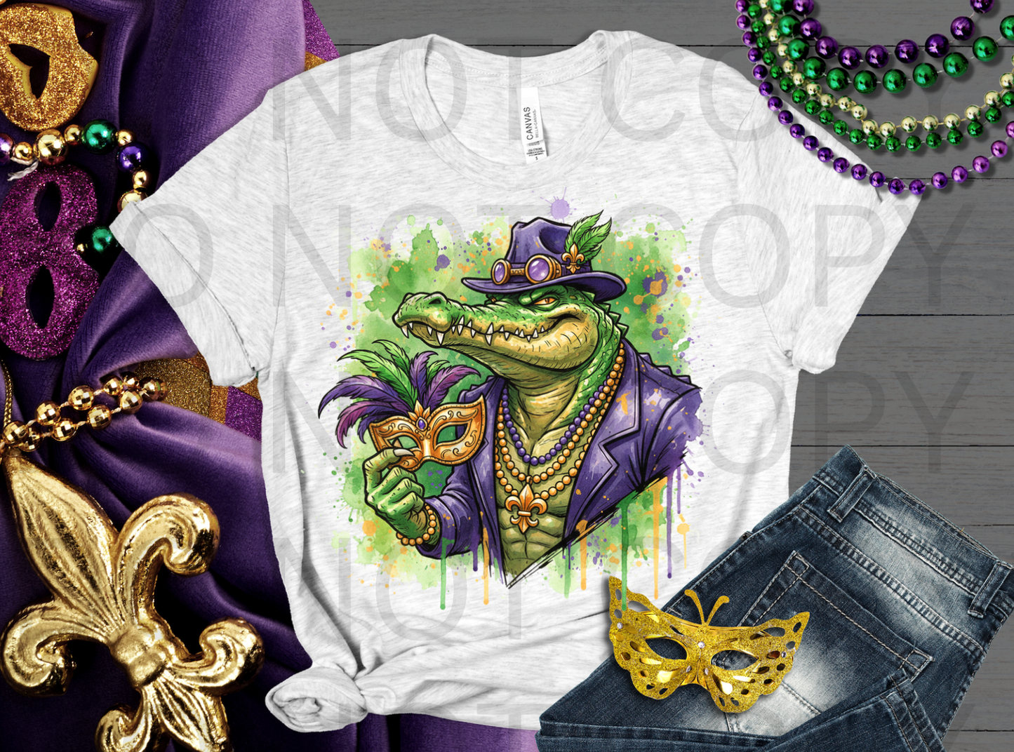 Mardi Gras Gator #6271 - Ready to Press DTF Transfer Full Color