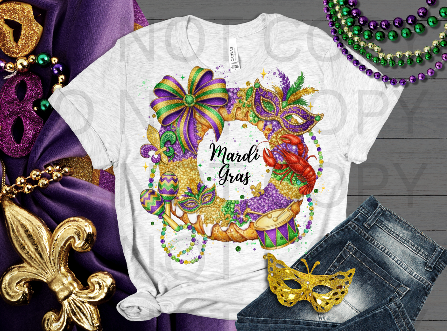 Mardi Gras King Cake #6274 - Ready to Press DTF Transfer Full Color