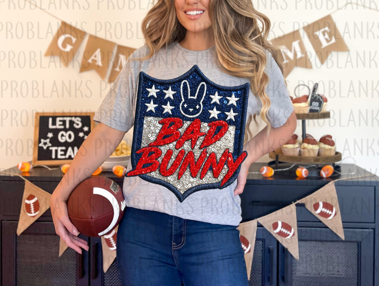 Faux Sequin Bad Bunny NFL Faux Patch #033 - Ready to Press DTF Transfer Full Color