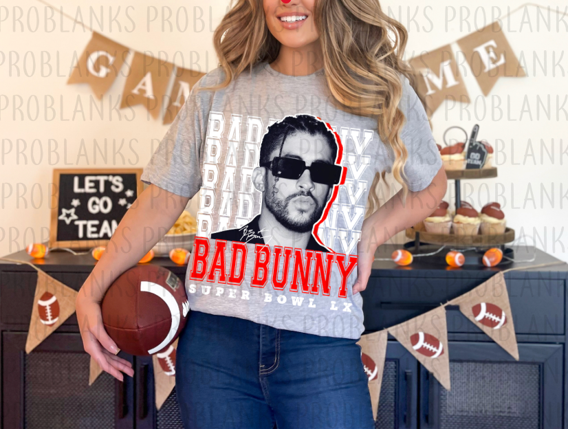 Red & White Stacked Bad Bunny #013 - Ready to Press DTF Transfer Full Color