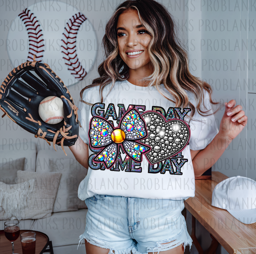 Rhinestoned Game Day - Softball #6310 - Ready to Press DTF Transfer Full Color