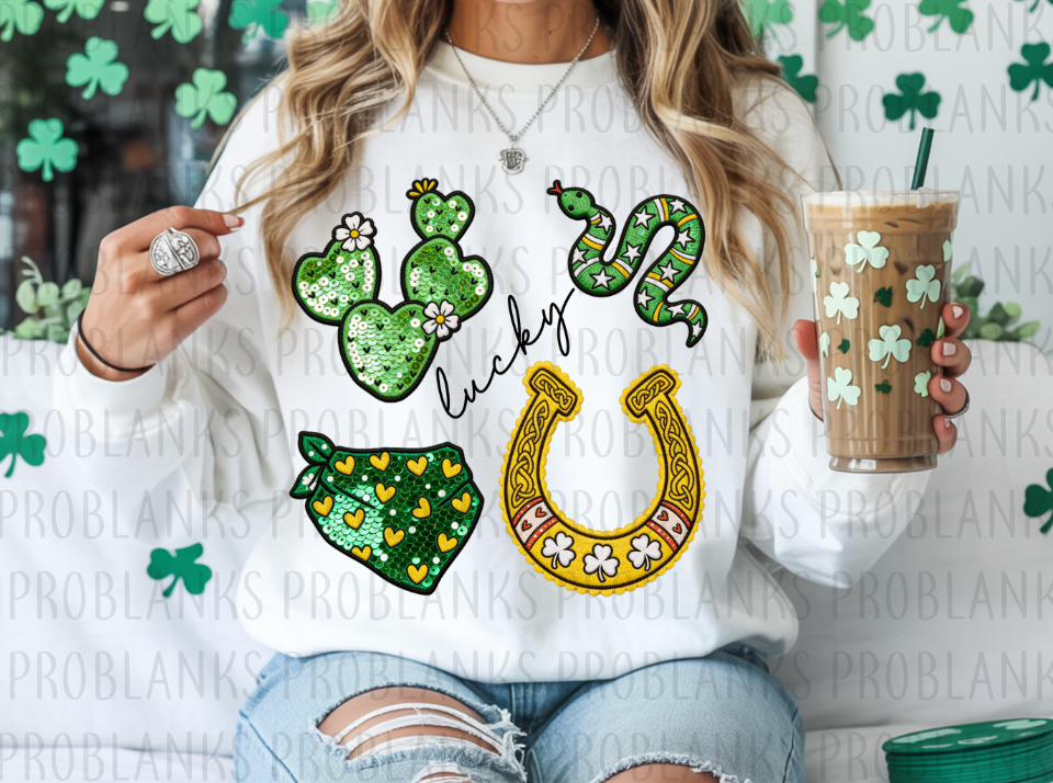 Faux Sequin & Yarn Western St Patricks Day #6352 - Ready to Press DTF Transfer Full Color