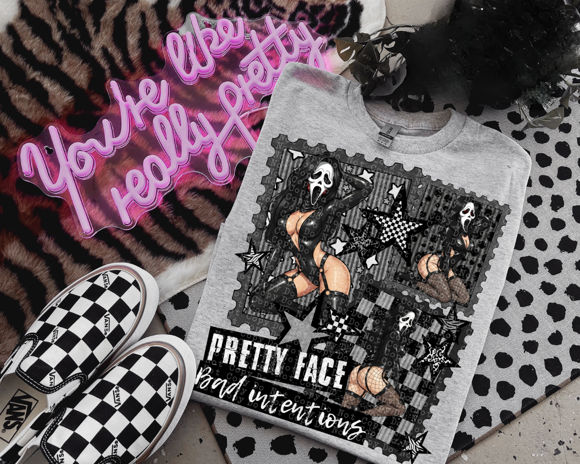 Pretty Face Bad Intentions #6627 - Ready to Press DTF Transfer Full Color