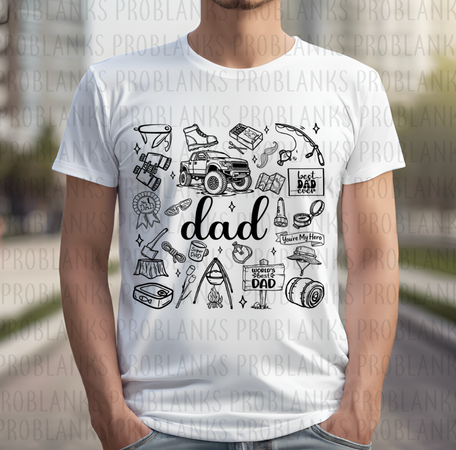 Black Outline Dad Icons #6637 - Ready to Press DTF Transfer Full Color