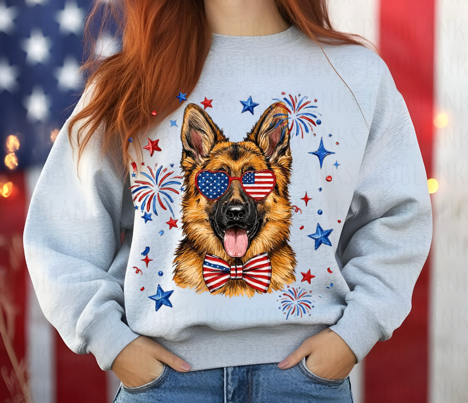 4th Of July German Sheppard #6740 - Ready to Press DTF Transfer Full Color