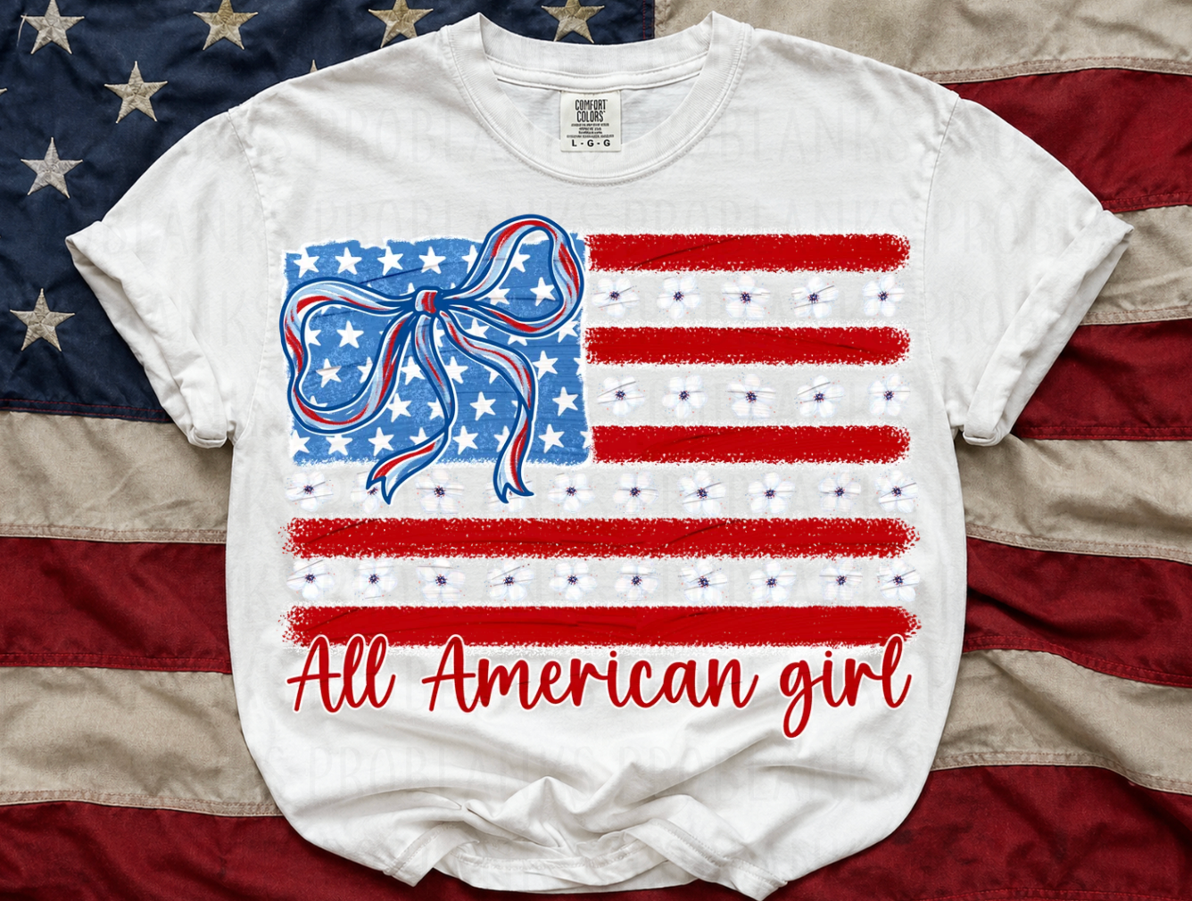 All American Girl Daisy Flag #6941 - Ready to Press DTF Transfer Full Color