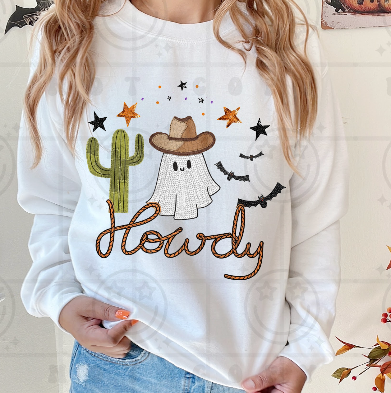 Faux Sequins - Howdy Ghost #7053 - Ready to Press DTF Transfer Full Color